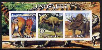 Eritrea 2002 Dinosaurs #03 imperf sheetlet containing set of 3 values each with Rotary Logo unmounted mint
