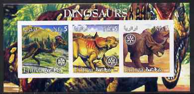 Eritrea 2002 Dinosaurs #04 imperf sheetlet containing set of 3 values each with Rotary Logo unmounted mint