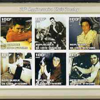 Ivory Coast 2002 Elvis Presley 25th Death Anniversary #1 imperf sheetlet containing 6 values unmounted mint