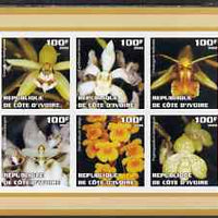 Ivory Coast 2002 Orchids #2 (brown border) imperf sheetlet containing 6 values unmounted mint
