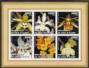 Ivory Coast 2002 Orchids #2 (brown border) imperf sheetlet containing 6 values unmounted mint