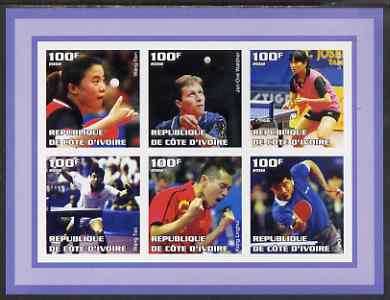 Ivory Coast 2002 Table Tennis imperf sheetlet containing set of 6 values unmounted mint