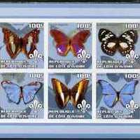 Ivory Coast 2002 Butterflies #2 (blue border) imperf sheetlet containing 6 values each with Scout logo unmounted mint