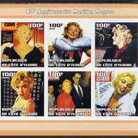 Ivory Coast 2002 Marilyn Monroe 40th Death Anniversary #1 imperf sheetlet containing 6 values unmounted mint