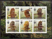 Mauritania 2002 Birds of Prey #1 imperf sheetlet containing 6 values (Owls) each with Scout logo unmounted mint