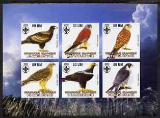 Mauritania 2002 Birds of Prey #4 imperf sheetlet containing 6 values (Eagles, Falcons & Hawks) each with Scout logo unmounted mint