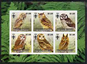 Mauritania 2002 Birds of Prey #6 pimerf sheetlet containing 6 values (Owls) each with Scout logo unmounted mint