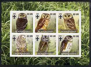 Mauritania 2002 Birds of Prey #7 imperf sheetlet containing 6 values (Owls) each with Scout logo unmounted mint