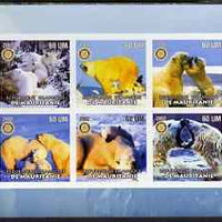 Mauritania 2002 Polar Bears #1 imperf sheetlet containing 6 values each with Rotary logo, unmounted mint