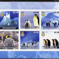Mauritania 2002 Penguins #2 imperf sheetlet containing 6 values each with Rotary logo, unmounted mint