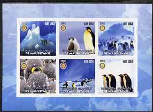 Mauritania 2002 Penguins #2 imperf sheetlet containing 6 values each with Rotary logo, unmounted mint