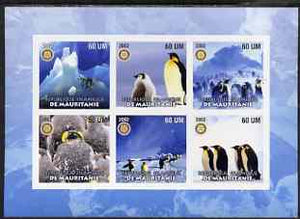 Mauritania 2002 Penguins #2 imperf sheetlet containing 6 values each with Rotary logo, unmounted mint