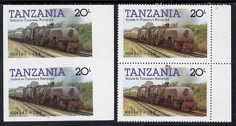 Tanzania 1985 Locomotive 6004 20s value (SG 432) unmounted mint imperf pair plus normal pair*
