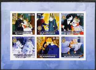 Mauritania 2002 Cartoon Cats #2 (blue border) imperf sheetlet containing 6 values each with Rotary logo, unmounted mint