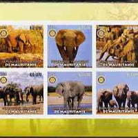 Mauritania 2002 Elephants #1 imperf sheetlet containing 6 values each with Rotary logo, unmounted mint