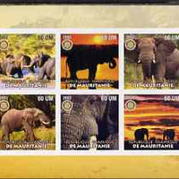 Mauritania 2002 Elephants #2 imperf sheetlet containing 6 values each with Rotary logo, unmounted mint