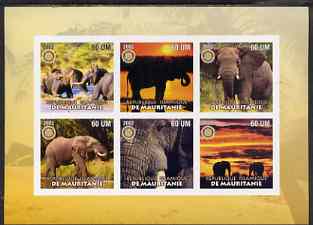 Mauritania 2002 Elephants #2 imperf sheetlet containing 6 values each with Rotary logo, unmounted mint