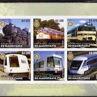 Mauritania 2002 Railway Locos #1 imperf sheetlet containing 6 values each with Rotary logo, unmounted mint
