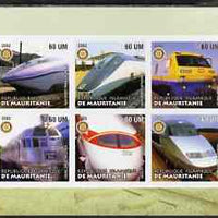 Mauritania 2002 Railway Locos #2 imperf sheetlet containing 6 values each with Rotary logo, unmounted mint