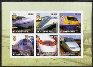Mauritania 2002 Railway Locos #2 imperf sheetlet containing 6 values each with Rotary logo, unmounted mint
