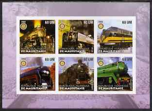 Mauritania 2002 Railway Locos #4 imperf sheetlet containing 6 values each with Rotary logo, unmounted mint