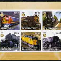 Mauritania 2002 Railway Locos #5 imperf sheetlet containing 6 values each with Rotary logo, unmounted mint