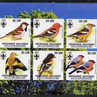 Mauritania 2002 Song Birds imperf sheetlet containing 6 values each with Scout logo unmounted mint