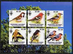 Mauritania 2002 Song Birds imperf sheetlet containing 6 values each with Scout logo unmounted mint