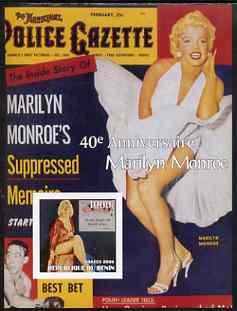 Benin 2003 40th Death Anniversary of Marilyn Monroe #04 - Police Gazette magazine imperf m/sheet unmounted mint