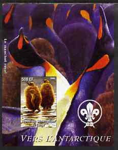 Congo 2004 Birds - Vers L'Antarctique imperf s/sheet with Scout Logo in background unmounted mint