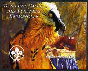 Congo 2004 Birds - Dans Une Valle des Pyrenees Espagnoles imperf s/sheet with Scout Logo in background unmounted mint