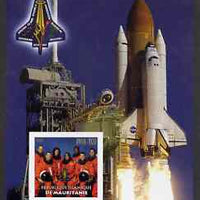 Mauritania 2003 Tribute to Space Shuttle 'Columbia' #2 imperf m/sheet (Team on stamp, Shuttle in background) unmounted mint