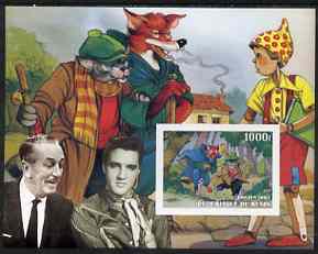 Benin 2003 Pinocchio imperf m/sheet #2 with portraits of Elvis & Walt Disney, unmounted mint