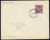 Australia 1949 Arms 10s on plain typed addressed cover with clear first day cancel (SG224b) stamp has been applied over the cancel and is almost certainly a maunfactured (forged) cover
