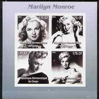 Congo 2003 Marilyn Monroe #2 imperf sheetlet containing 4 values (B&W) unmounted mint