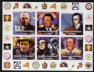 Congo 2003 Famous Persons of NY Masonic Lodge #2 imperf sheetlet containing 6 values unmounted mint (Roy Rogers, Paul Whiteman)