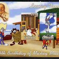 Gambia 2003 Looney Tunes - 75th Birthday of Mickey Mouse pimerf sheetlet containing 2 values, unmounted mint