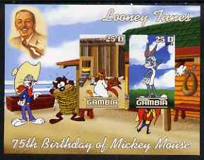 Gambia 2003 Looney Tunes - 75th Birthday of Mickey Mouse pimerf sheetlet containing 2 values, unmounted mint