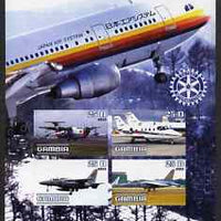 Gambia 2003 Aircraft imperf sheetlet containing 4 values with Rotary logo, unmounted mint