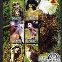 Gambia 2003 Birds of Prey imperf sheetlet containing 6 values with Rotary logo, unmounted mint