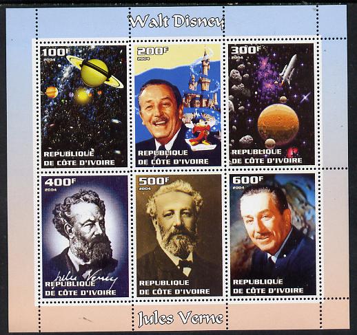 Ivory Coast 2004 Walt Disney & Jules Verne perf sheetlet containing 6 values unmounted mint