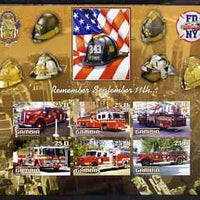 Gambia 2003 Fire Engines - Remember Sept 11th imperf sheetlet containing 6 values, unmounted mint