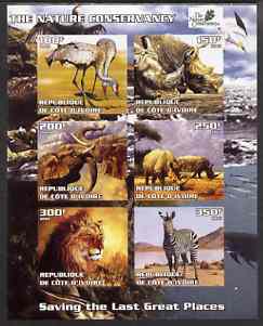 Ivory Coast 2003 The Nature Conservancy imperf sheetlet containing set of 6 values (Animals) unmounted mint