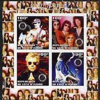 Ivory Coast 2003 Queen (pop group) imperf sheetlet containing set of 4 values each with Rotary International Logo unmounted mint
