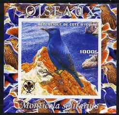 Ivory Coast 2003 Birds - Rock Thrush composite imperf sheetlet containing 1 value + 1 label with Scouts Logo, unmounted mint