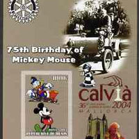 Benin 2003 75th Birthday of Mickey Mouse #08 imperf s/sheet also showing Walt Disney, Pope, Calvia Chess Olympiad & Rotary Logos, unmounted mint