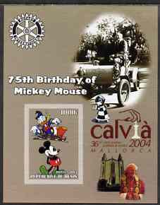 Benin 2003 75th Birthday of Mickey Mouse #08 imperf s/sheet also showing Walt Disney, Pope, Calvia Chess Olympiad & Rotary Logos, unmounted mint