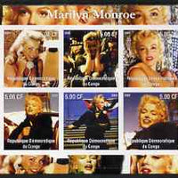 Congo 2002 Marilyn Monroe imperf sheetlet containing set of 6 unmounted mint