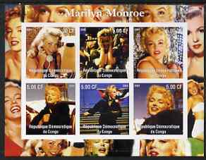 Congo 2002 Marilyn Monroe imperf sheetlet containing set of 6 unmounted mint