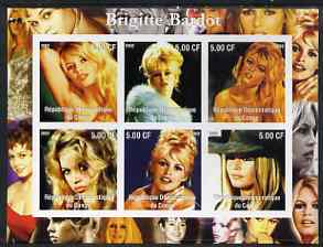 Congo 2002 Brigitte Bardot imperf sheetlet containing set of 6 values unmounted mint